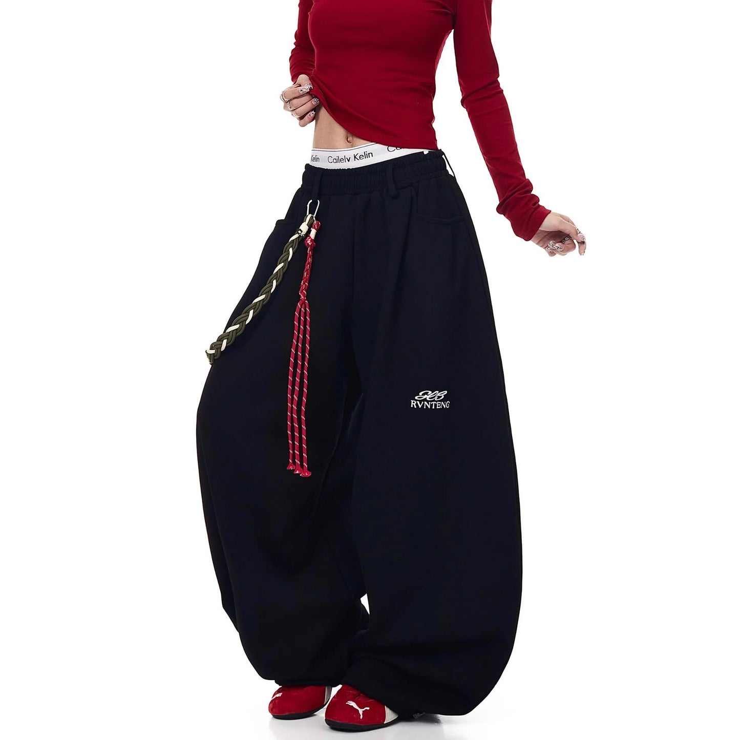 Casual Drawstring Lettered Sweatpants Loose Wide Leg Drapey Couples Long Pants Polyester Fiber Straight Leg Loose Fit Long Tr...