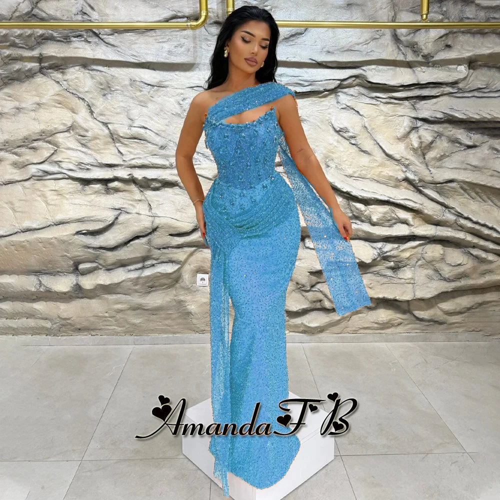 Amanda Sparkly Sequins and Beads Evening Dress Pleat Scoop Neck Trumpet Sleeveless Diamond Pageant Vestidos De Gala Customized