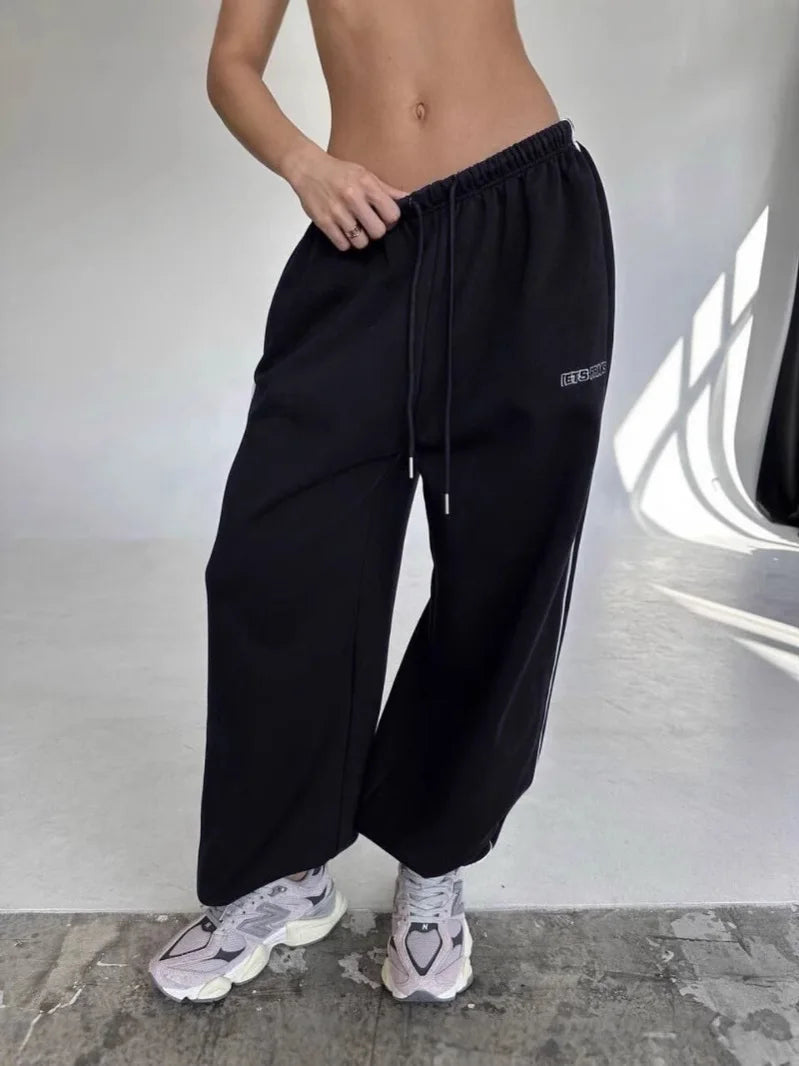 Y2K American Black Retro Hip-Hop Oversized Woman Fashion Casual Sweatpants Loose Jogging Pants High Waist Wide-Leg Streetwear