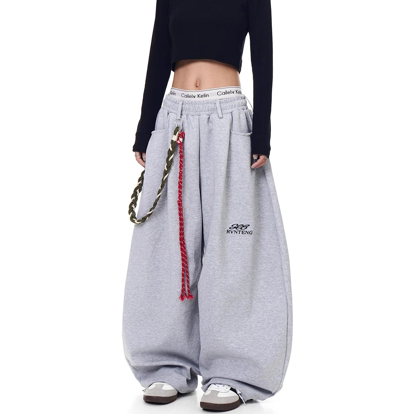 Casual Drawstring Lettered Sweatpants Loose Wide Leg Drapey Couples Long Pants Polyester Fiber Straight Leg Loose Fit Long Tr...