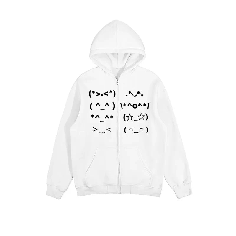 Casual Faur collar Harajuku Streetwear Hiphop Zipper Hoodie sweatshirt Vintage Rock Goth Loose Punk EMO Y2K Zip up hoodie Jacket