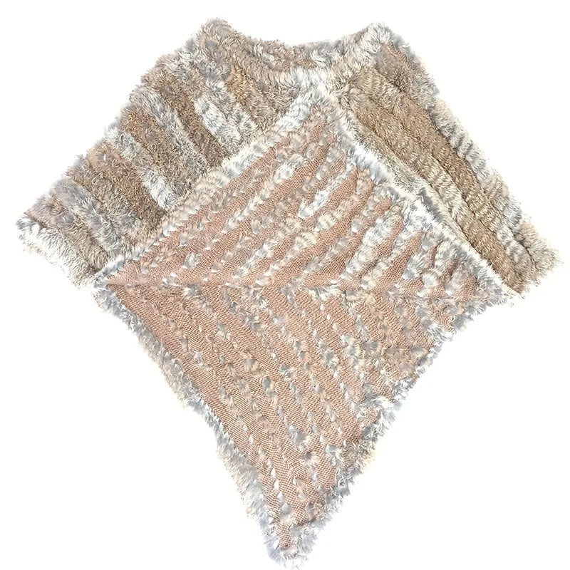 HSPL 2023 Spring Hot Sale Knitted Natural Fur Shawl  Fashion Rabbit Fur Cape Shawl Genuine Rabbit Fur Women Black Fur Poncho