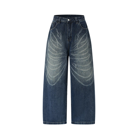 CHIC Men Wide Leg Baggy Jeans Denim Butterfly Moustache Laser Rhinestone Straight Pants Fashion Harajuku Trousers High Quality