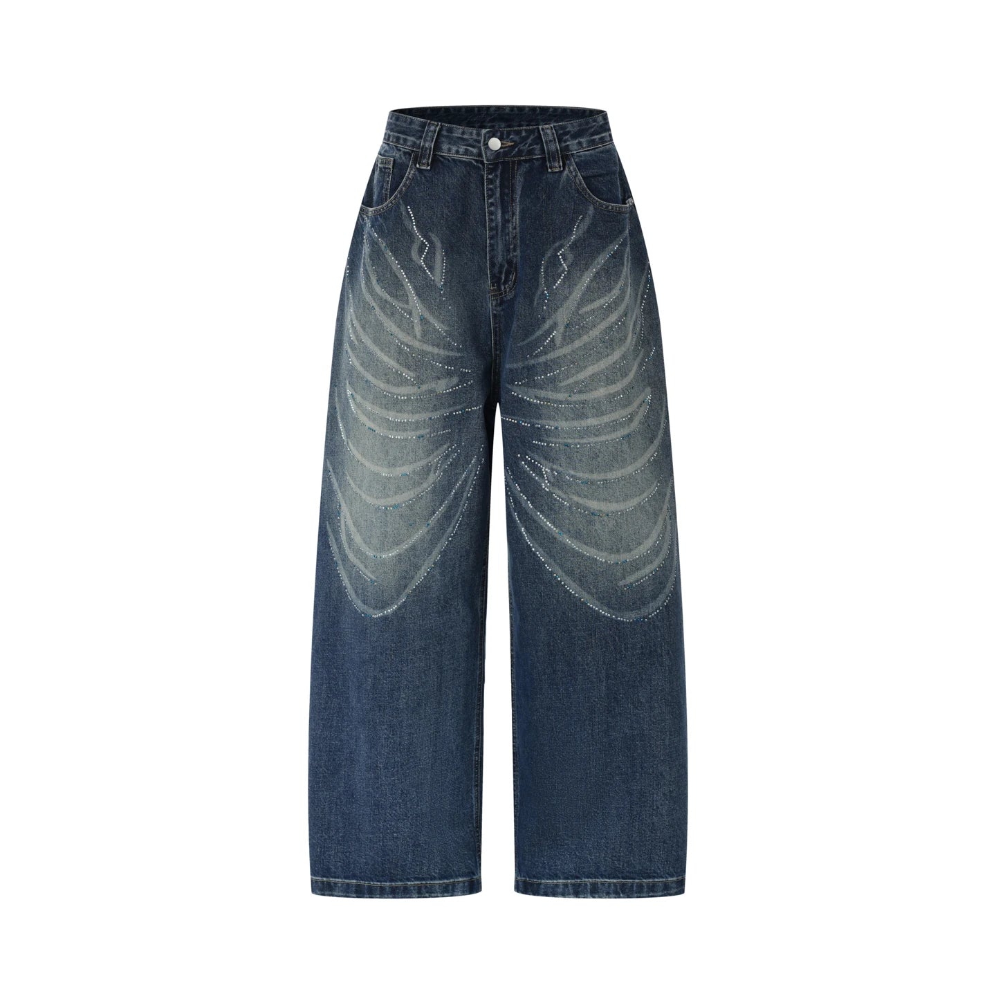 CHIC Men Wide Leg Baggy Jeans Denim Butterfly Moustache Laser Rhinestone Straight Pants Fashion Harajuku Trousers High Quality