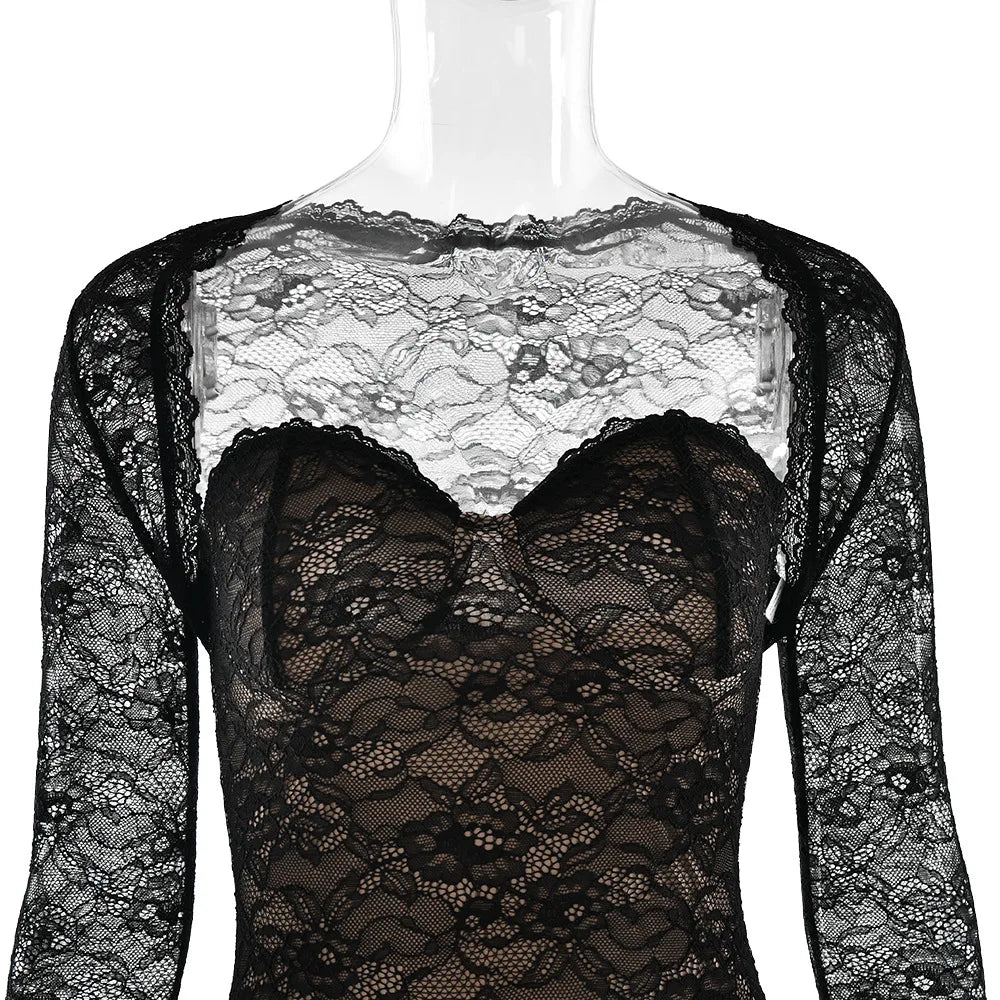 Elegant Off Shoulder Backless Long Wrap Dress with Long Sleeve Shawl Women High Waist Tunics Bodycon Lace Evening Party Dresses