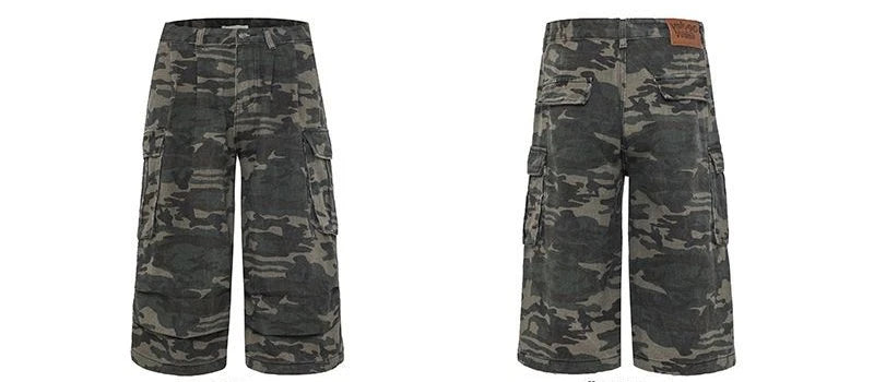 American Camouflage Jeans Men's and Women's High Street Loose Straight Leg Casual Versatile Seven-minute Denim Pants Male