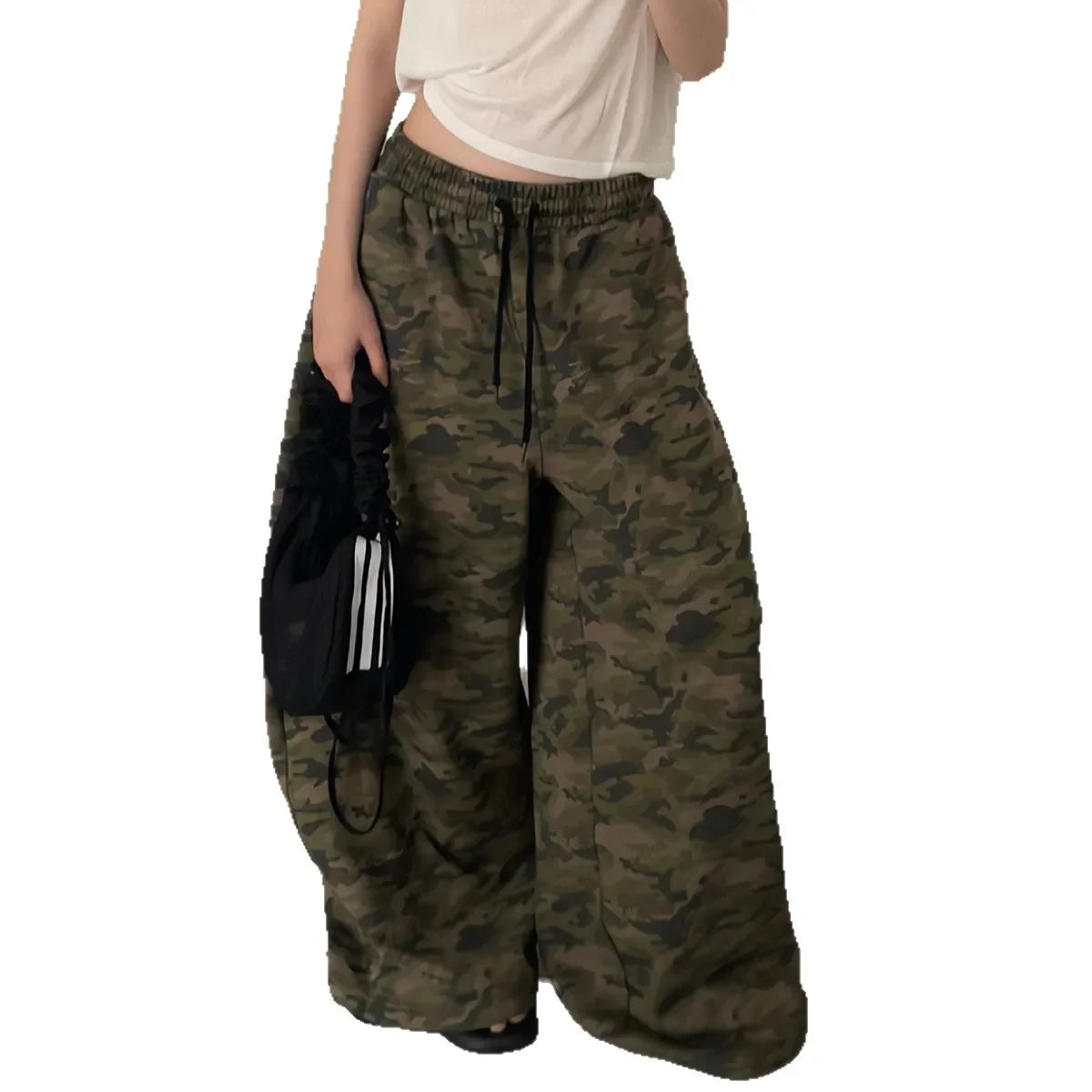 American Style Loose Casual Pants Long Trousers Drawstring Lazy Style Camouflage Wide Leg Street Fashion Loose Long Trousers