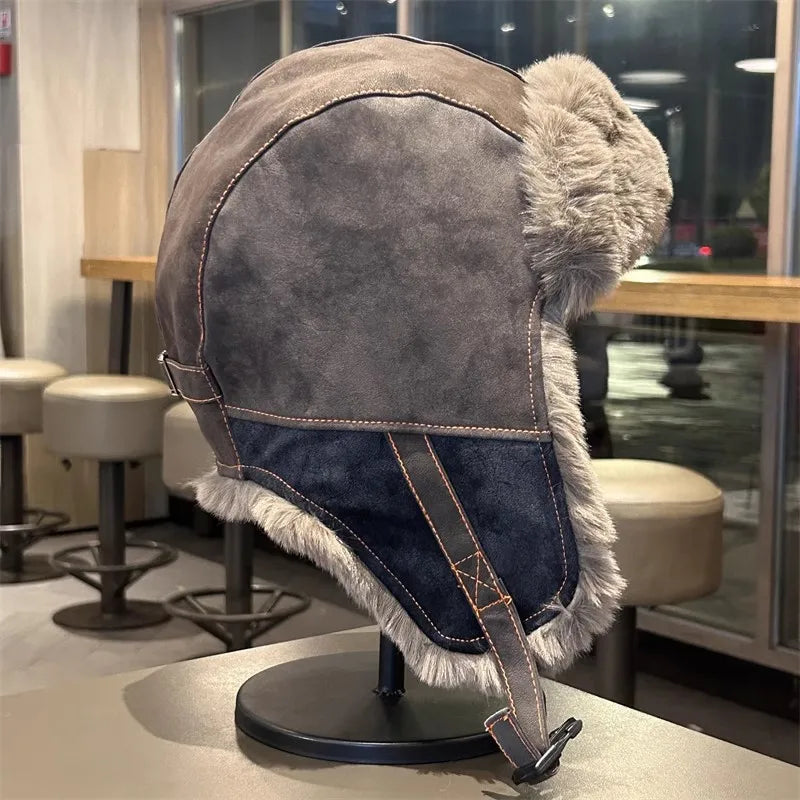 Winter Unisex Lei Feng Hat - Fleece-Lined Thickened Warm & Ear-Flap Windproof for Outdoor Cycling & Skiing (Pilot-Style)