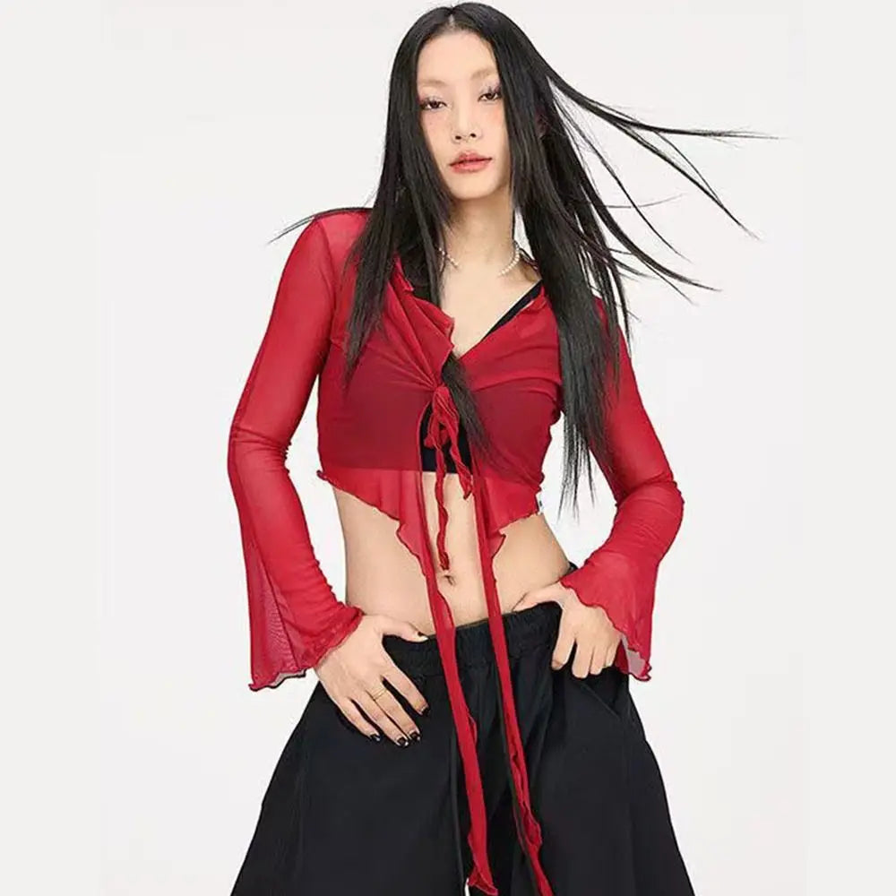 Jeans Pants Decor Irregular Jazz Dance Scarf See Through Harajuku Hip-hop Scarf High Waist Streetwear Jeans Decor