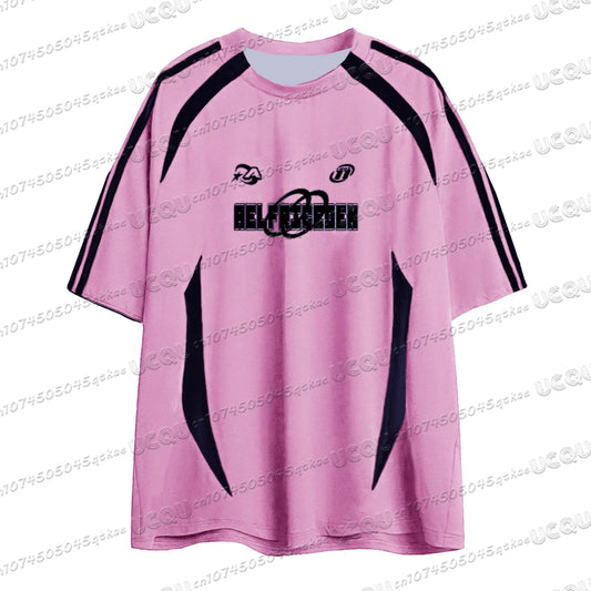 Summer Womens Oversized T Shirt 90s Shirt Unisex Streetwear Contrast Color Graphic Tees Polyester Fabric Vintage Clothing Tops