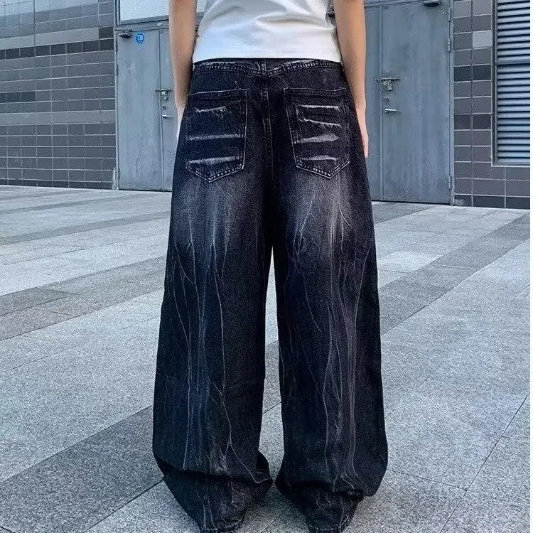 Distressed Flashy Loose-Fit Jeans Trendy Harajuku Style Elegant Couple Model New Arrival Casual High Street Fashion