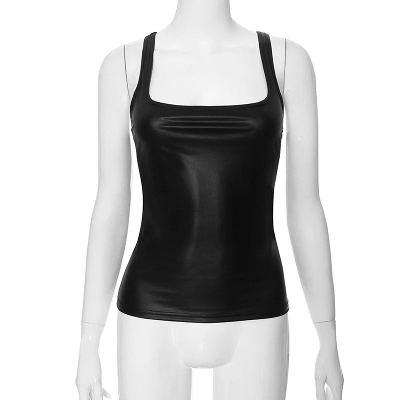 Women's Solid Square Collar Tank Top Sleeveless Y2K Korean Fashion Edgy Summer Ropa De Mujer Camison Verano