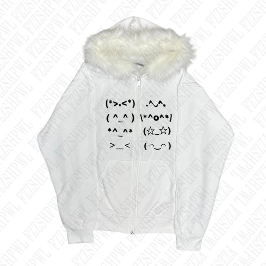 Casual Faur collar Harajuku Streetwear Hiphop Zipper Hoodie sweatshirt Vintage Rock Goth Loose Punk EMO Y2K Zip up hoodie Jacket