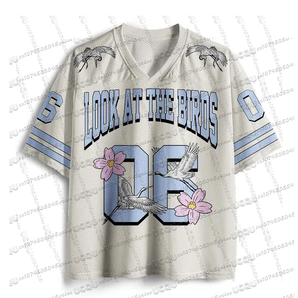 2025 New American God Is Good Christian Mesh Jersey Tshirt V-neck Loose Fashion Hip Hop StreetWear Summer Women's Y2K Casual Top