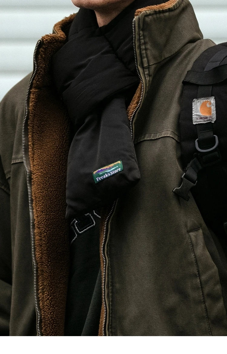 Winter Heavyweight Mens Jacket Japanese Vintage PU Coated Windproof Thick Fleece Lined Warm Distressed Streetwear Long Coat Male