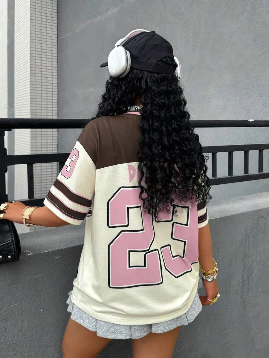 2025 Women Summer New Los Angeles No.23 Fashion V-Neck Tee Comfortable And Versatile Top Y2K Street Retro Hip Hop Sports Jersey