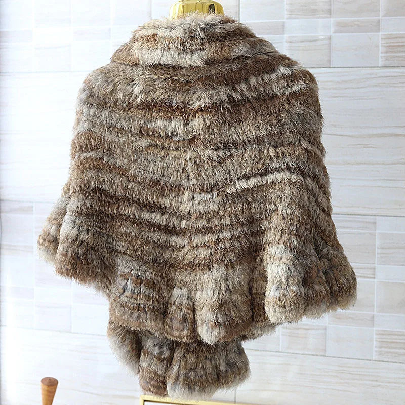 Women Winter Real Rabbit Fur Shawl With Wave Cut Fashion Wholesale Thick Warm Female Natural Fur Wrap With Hooks