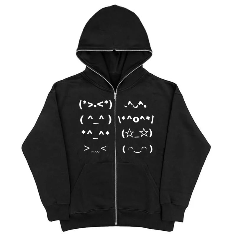 Casual Faur collar Harajuku Streetwear Hiphop Zipper Hoodie sweatshirt Vintage Rock Goth Loose Punk EMO Y2K Zip up hoodie Jacket