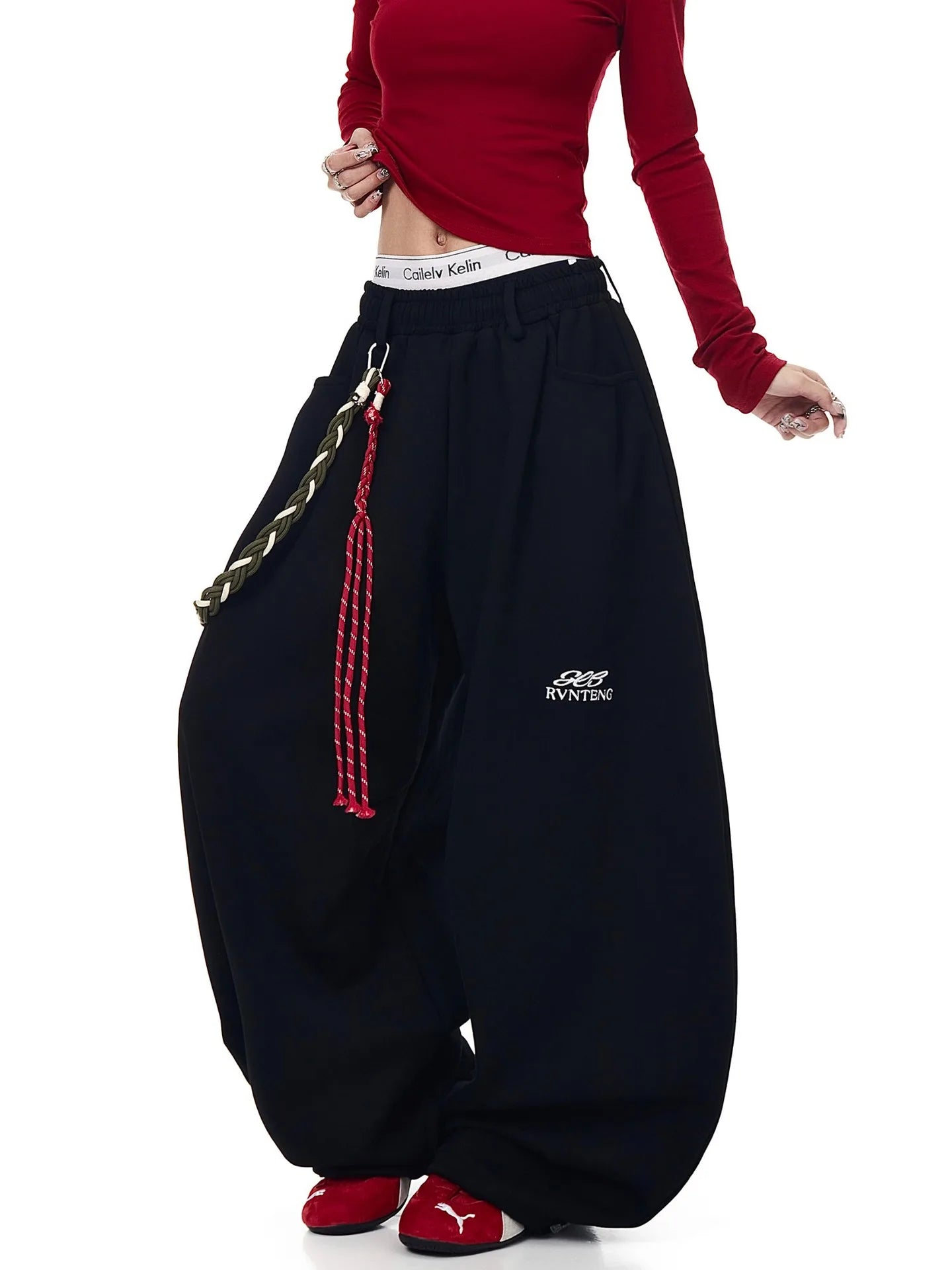 Casual Drawstring Lettered Sweatpants Loose Wide Leg Drapey Couples Long Pants Polyester Fiber Straight Leg Loose Fit Long Tr...