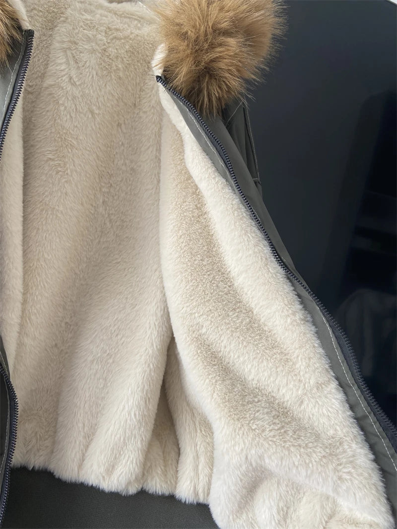 ZAROY Fur Collar Hooded Parkas Y2k Harajuku Thicken Padded Jackets Casual Zipper Gothic Women&Men Winter Coats Streetwear кур