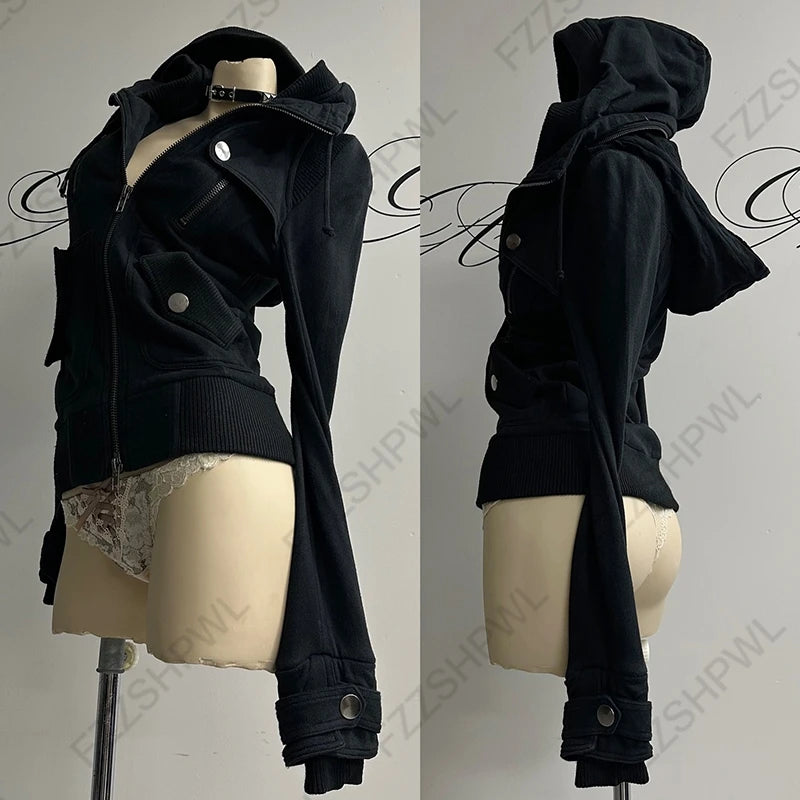 Gothic Punk Grunge Y2K Unisex Hoodie Loose Chic Casual Cross Print Cardigan Sweatshirt Harajuku Vintage Autumn Winter Streetwear