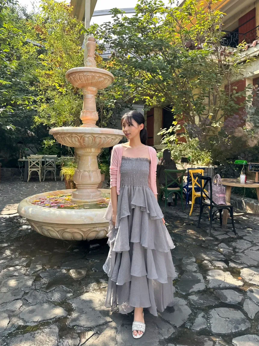 French Style Female Luxurious Strapless Cake Dress Summer Strapless Women Party Dresses Vintage Tiered Wedding Guest Dress 2025