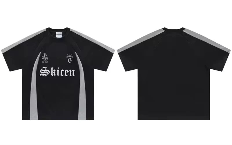 Y2K Vintage T-Shirt Hip Hop Letter Print Retro Patchwork Breathable Jersey Tshirt Streetwear 2024 Harajuku Casual Loose Tee Tops