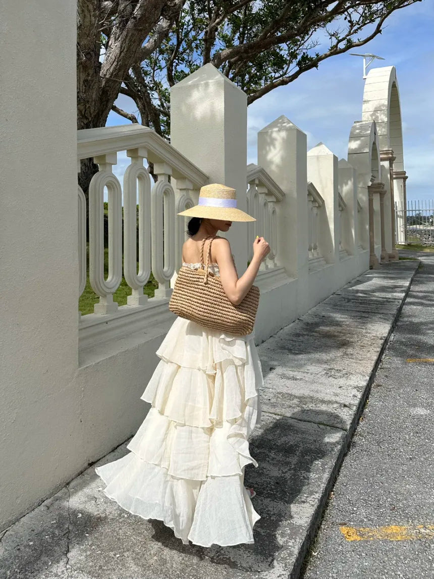 French Style Female Luxurious Strapless Cake Dress Summer Strapless Women Party Dresses Vintage Tiered Wedding Guest Dress 2025