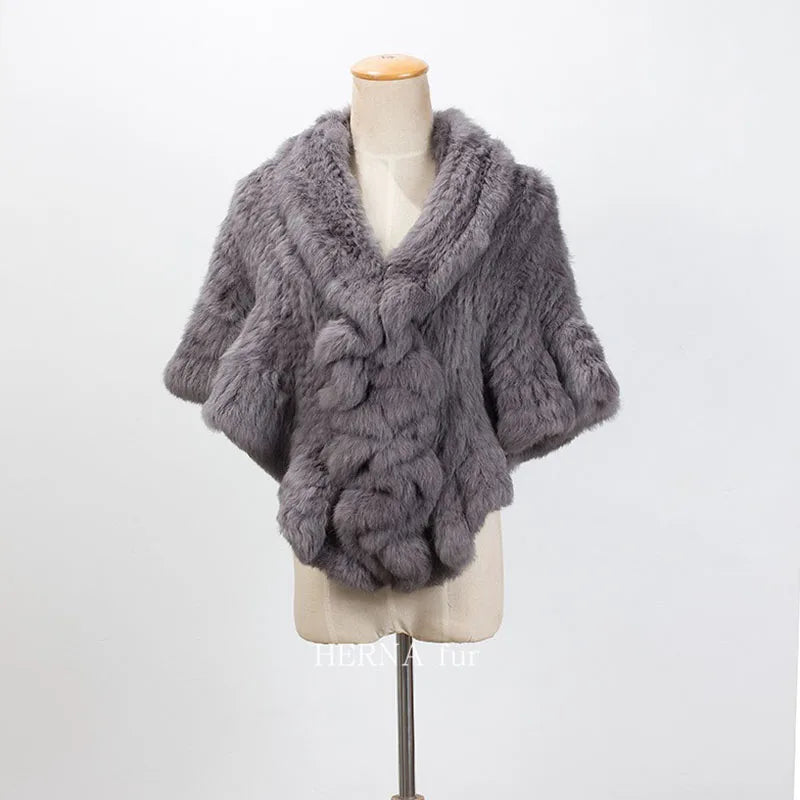 Women Winter Real Rabbit Fur Shawl With Wave Cut Fashion Wholesale Thick Warm Female Natural Fur Wrap With Hooks