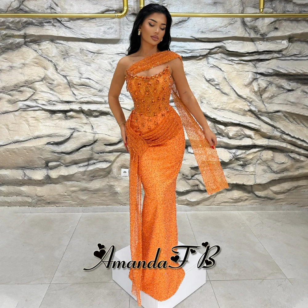 Amanda Sparkly Sequins and Beads Evening Dress Pleat Scoop Neck Trumpet Sleeveless Diamond Pageant Vestidos De Gala Customized