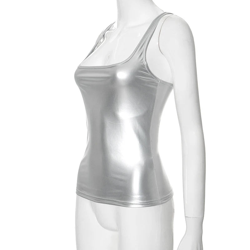 Women's Solid Square Collar Tank Top Sleeveless Y2K Korean Fashion Edgy Summer Ropa De Mujer Camison Verano