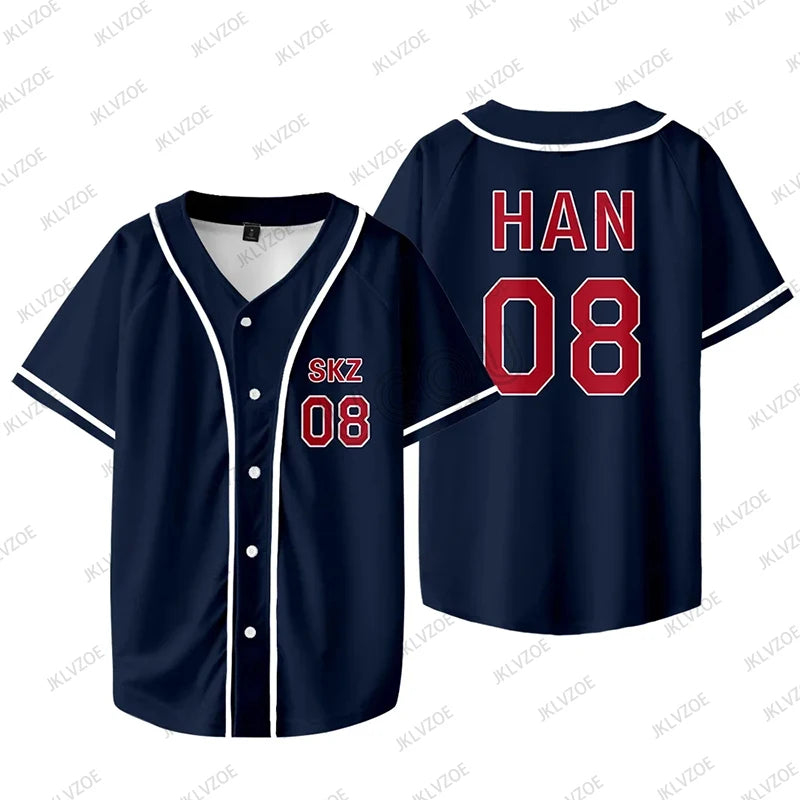 KPOP FELIX BANGCHAN CHANGBIN HYUNJIN SEUNGMIN LEE KNOW Baseball Jersey Short Sleeve T-shirt Graphic Women Men Oversized Tees