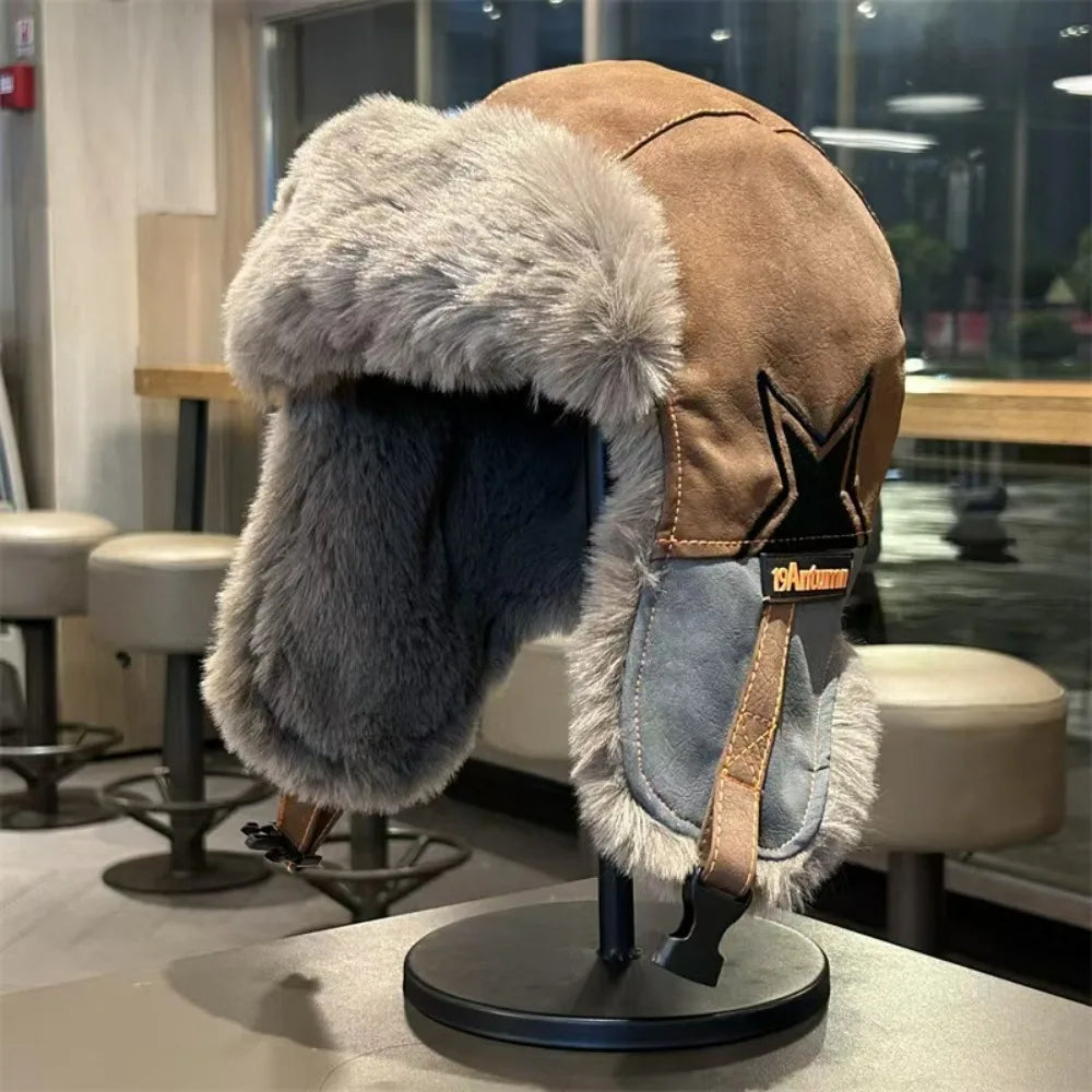 Winter Unisex Lei Feng Hat - Fleece-Lined Thickened Warm & Ear-Flap Windproof for Outdoor Cycling & Skiing (Pilot-Style)