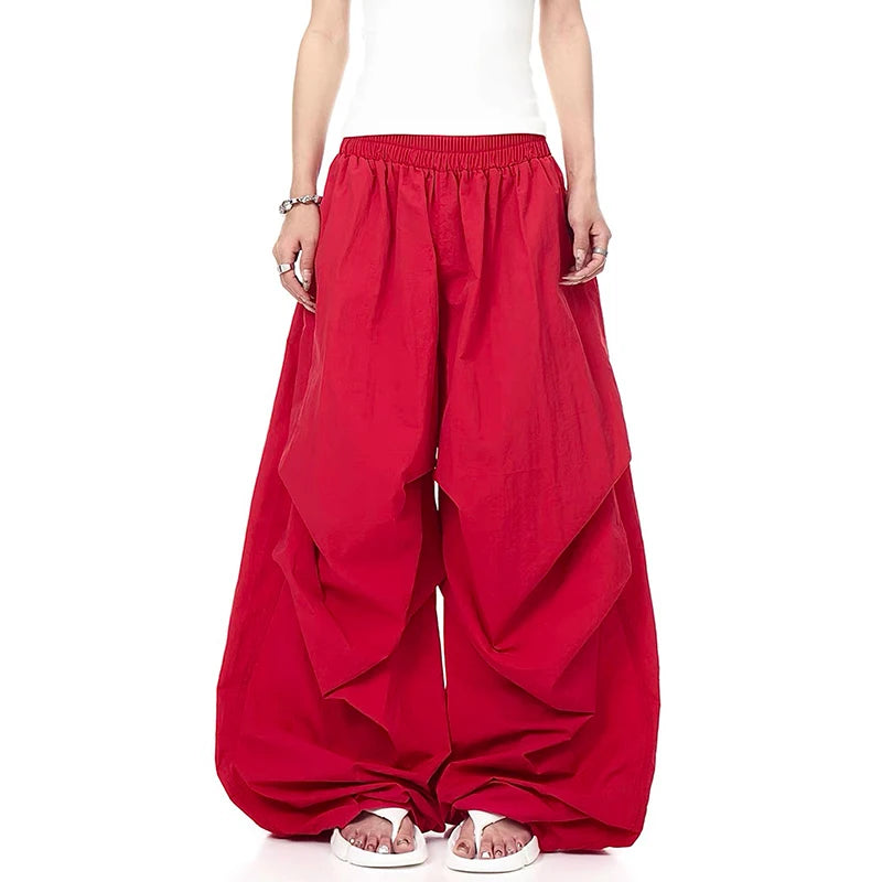 2025 Autumn Men's Parachute Pants Baggy Oversize Red Long Cargo Pants Harajuku Japanese 2000s Style Y2k Vintage Trousers Clothes