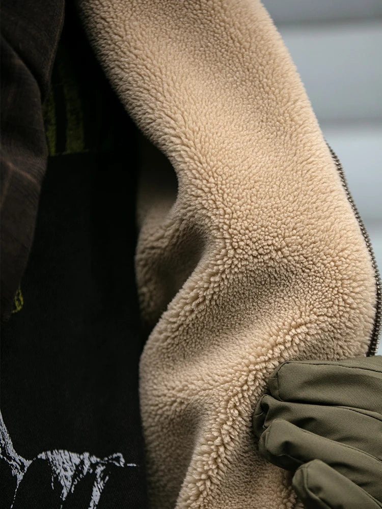 Winter Heavyweight Mens Jacket Japanese Vintage PU Coated Windproof Thick Fleece Lined Warm Distressed Streetwear Long Coat Male