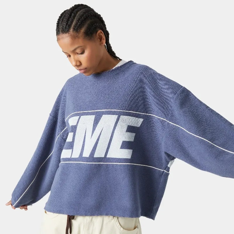 Harajuku Hip-hop Trendy Brand Oversized Cotton Round Neck T-shirt Men Casual Y2K High Street Letter Loose Long-sleeved Top Women