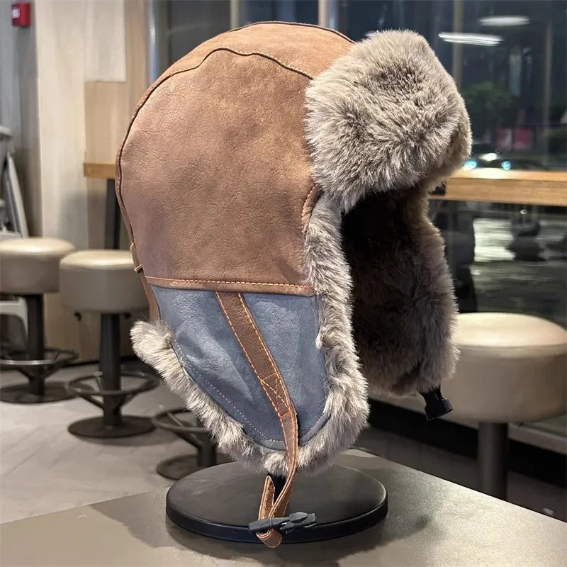 Winter Unisex Lei Feng Hat - Fleece-Lined Thickened Warm & Ear-Flap Windproof for Outdoor Cycling & Skiing (Pilot-Style)