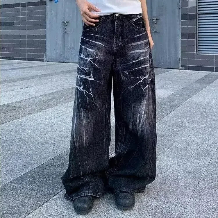 Distressed Flashy Loose-Fit Jeans Trendy Harajuku Style Elegant Couple Model New Arrival Casual High Street Fashion
