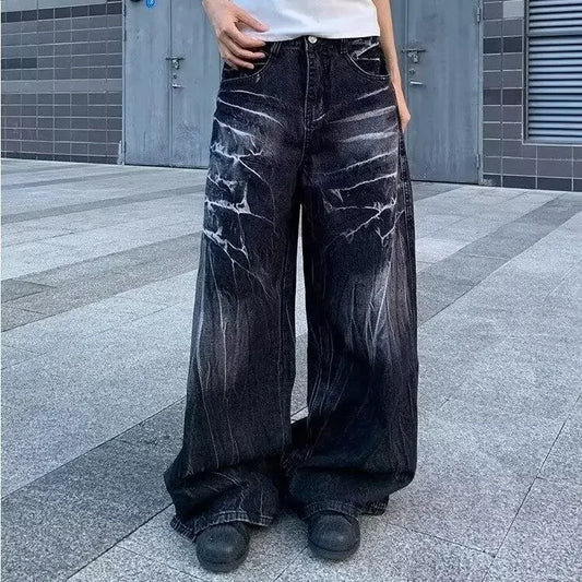 Distressed Flashy Loose-Fit Jeans Trendy Harajuku Style Elegant Couple Model New Arrival Casual High Street Fashion