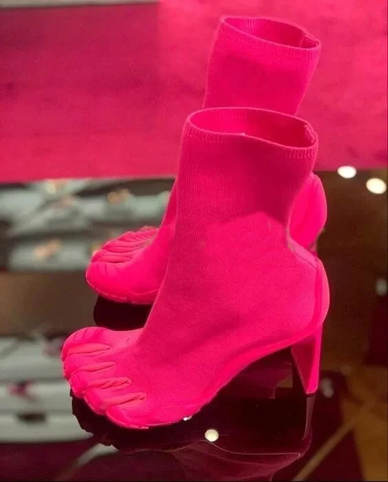 2026 New Woman Boots Black/pink/white Five Finger Toe Boots New Fashion Ankle Boots Elastic Boots Novel Shoes Short Boots