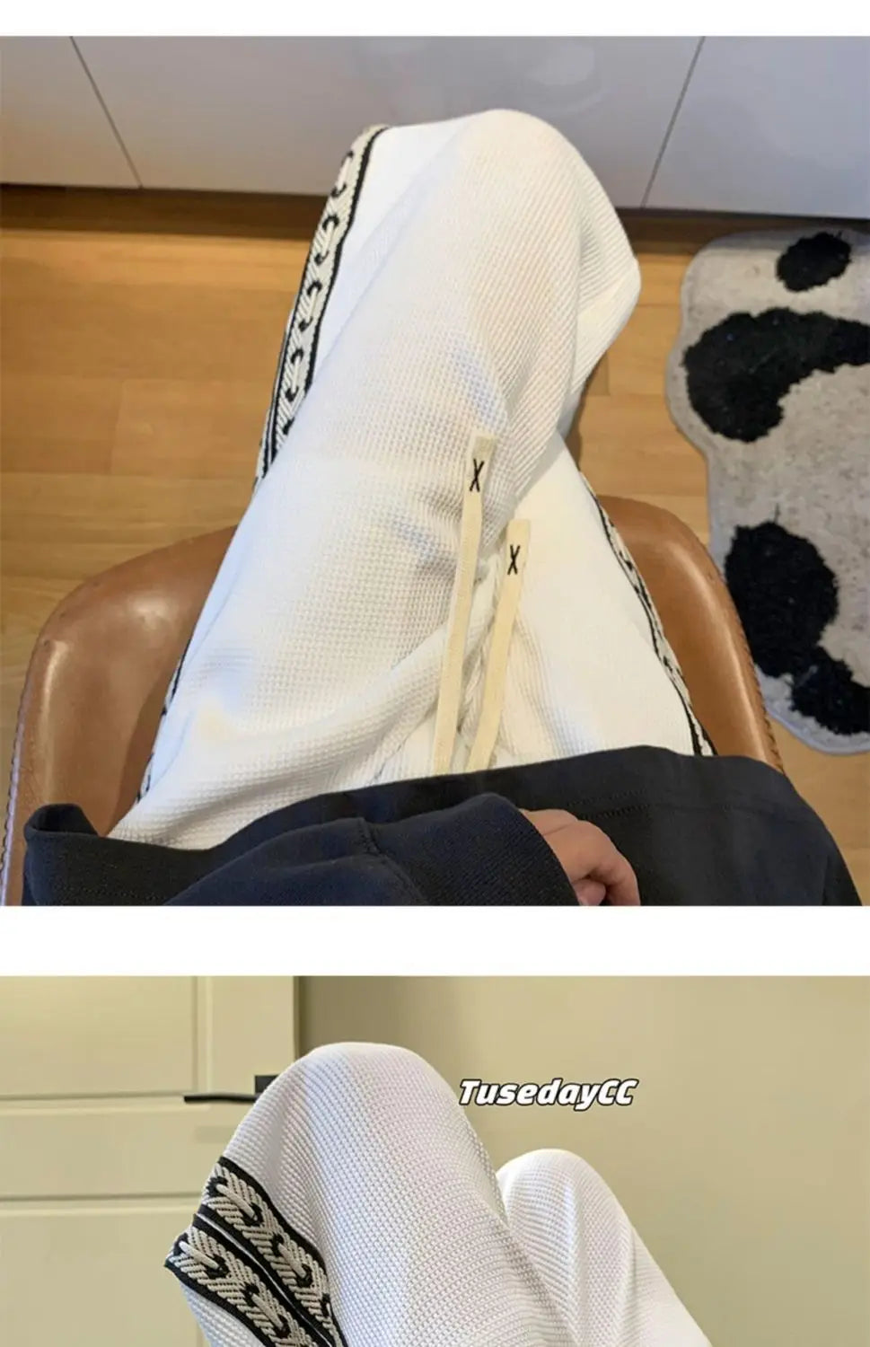 American High Street Waffle Autumn Casual Pants Men Solid Patchwork Print Trendy Fashion Pockets Loose Straight Wide Leg Trouser