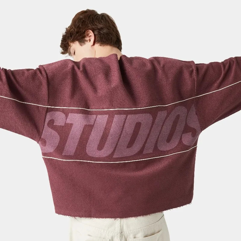 Harajuku Hip-hop Trendy Brand Oversized Cotton Round Neck T-shirt Men Casual Y2K High Street Letter Loose Long-sleeved Top Women