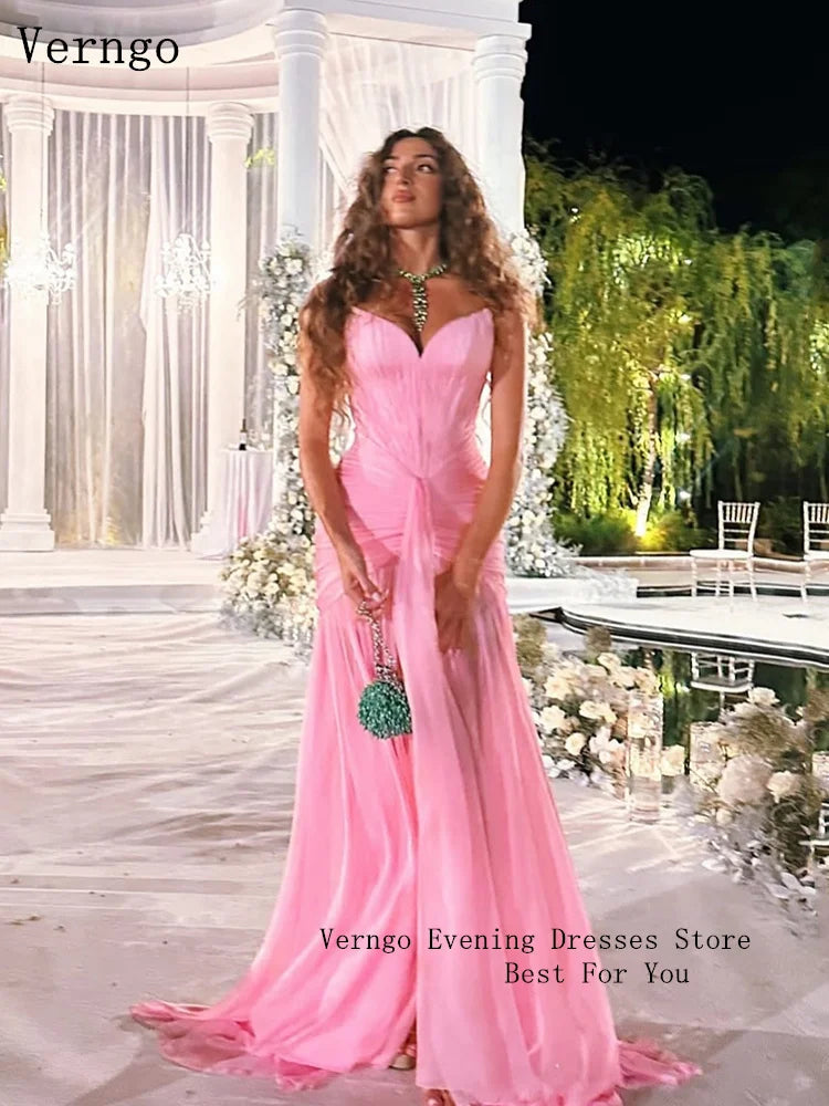 Verngo Pink Evening Dress Elegant Sweetheart A Line Maxi Prom Dress Flowing Hand-pleated Silk Prom Party Dress Customized