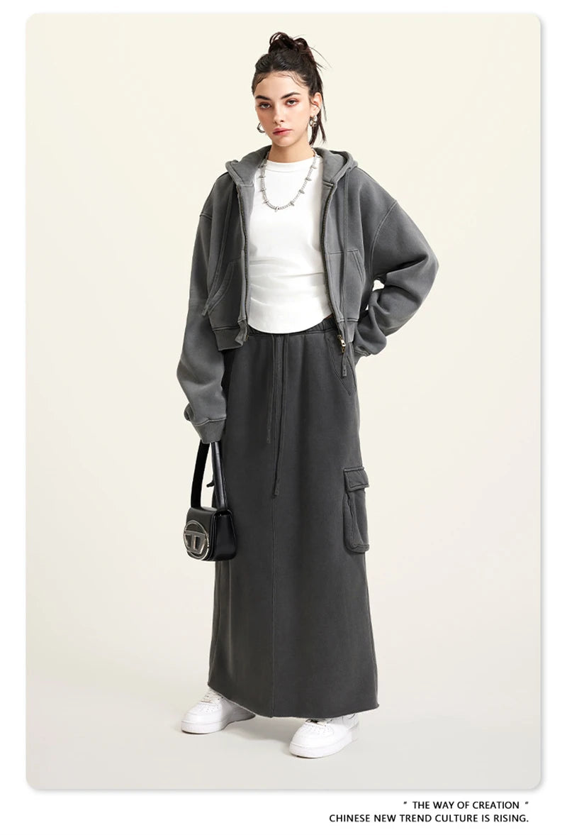 ZODF Retro 2025 Winter Women Short Zipper Hoodies Female Girls Loose 355gsm Thick Fleece Hooded Zip-up Coat Streetwears HY0448