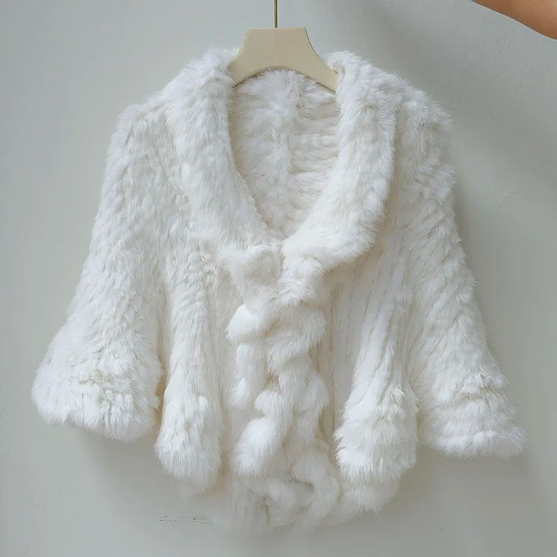 Women Winter Real Rabbit Fur Shawl With Wave Cut Fashion Wholesale Thick Warm Female Natural Fur Wrap With Hooks