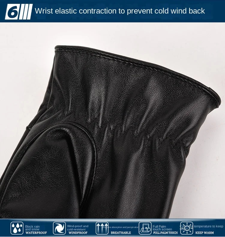 Winter Gloves for Men Genuine Leather Gloves Outdoor Cycling Black Real Sheepskin Keep Warm Driving Motorcycle Gloves
