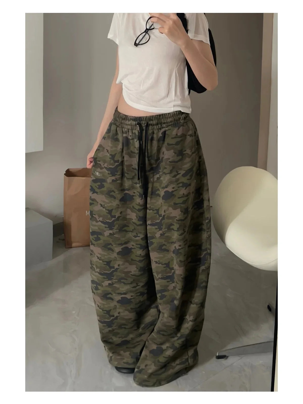 American Style Loose Casual Pants Long Trousers Drawstring Lazy Style Camouflage Wide Leg Street Fashion Loose Long Trousers