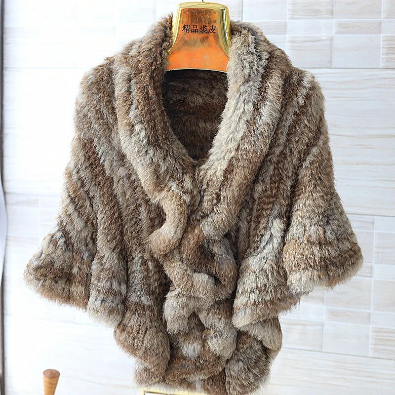 Women Winter Real Rabbit Fur Shawl With Wave Cut Fashion Wholesale Thick Warm Female Natural Fur Wrap With Hooks
