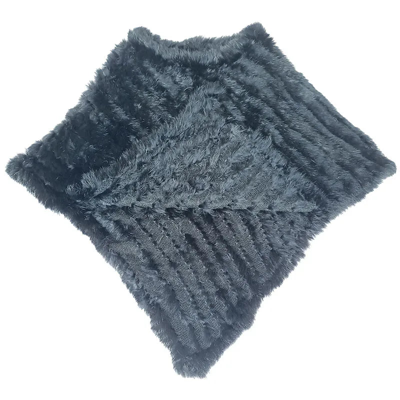 HSPL 2023 Spring Hot Sale Knitted Natural Fur Shawl  Fashion Rabbit Fur Cape Shawl Genuine Rabbit Fur Women Black Fur Poncho