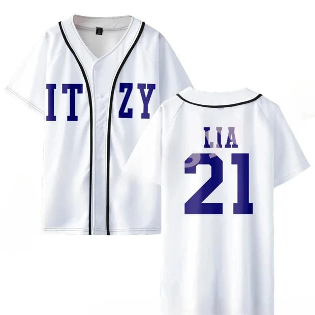 KPOP ITZY None of My Business Merch Baseball Jersey T-shirt YUNA RYUJIN CHAERYEONG LIA YEJI  Short Sleeve Graphic Tees Adult/Kid